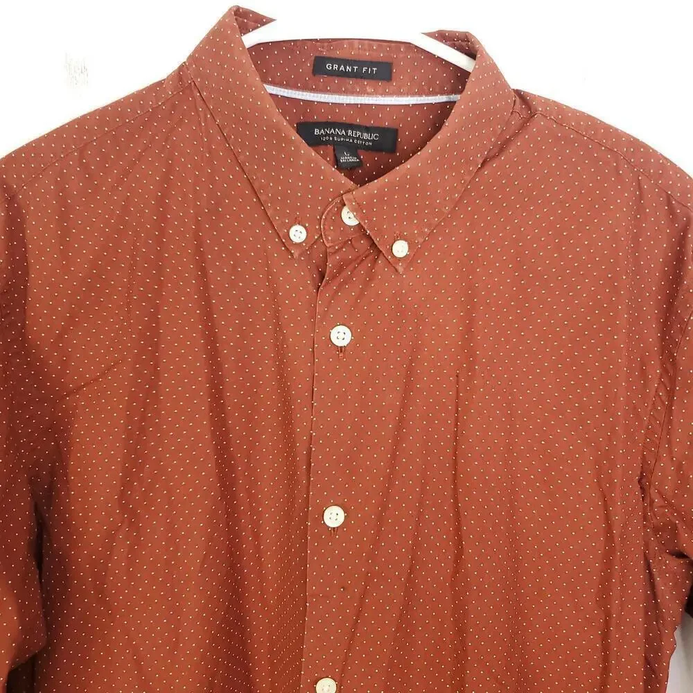 Banana Republic Shirt Mens L Grant Fit 120s Supima Cotton Polka Dot Career